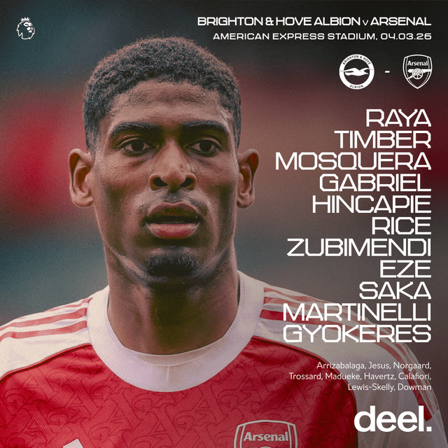 Mosquera Starts for Arsenal Against Brighton: Saliba Absence Confirmed